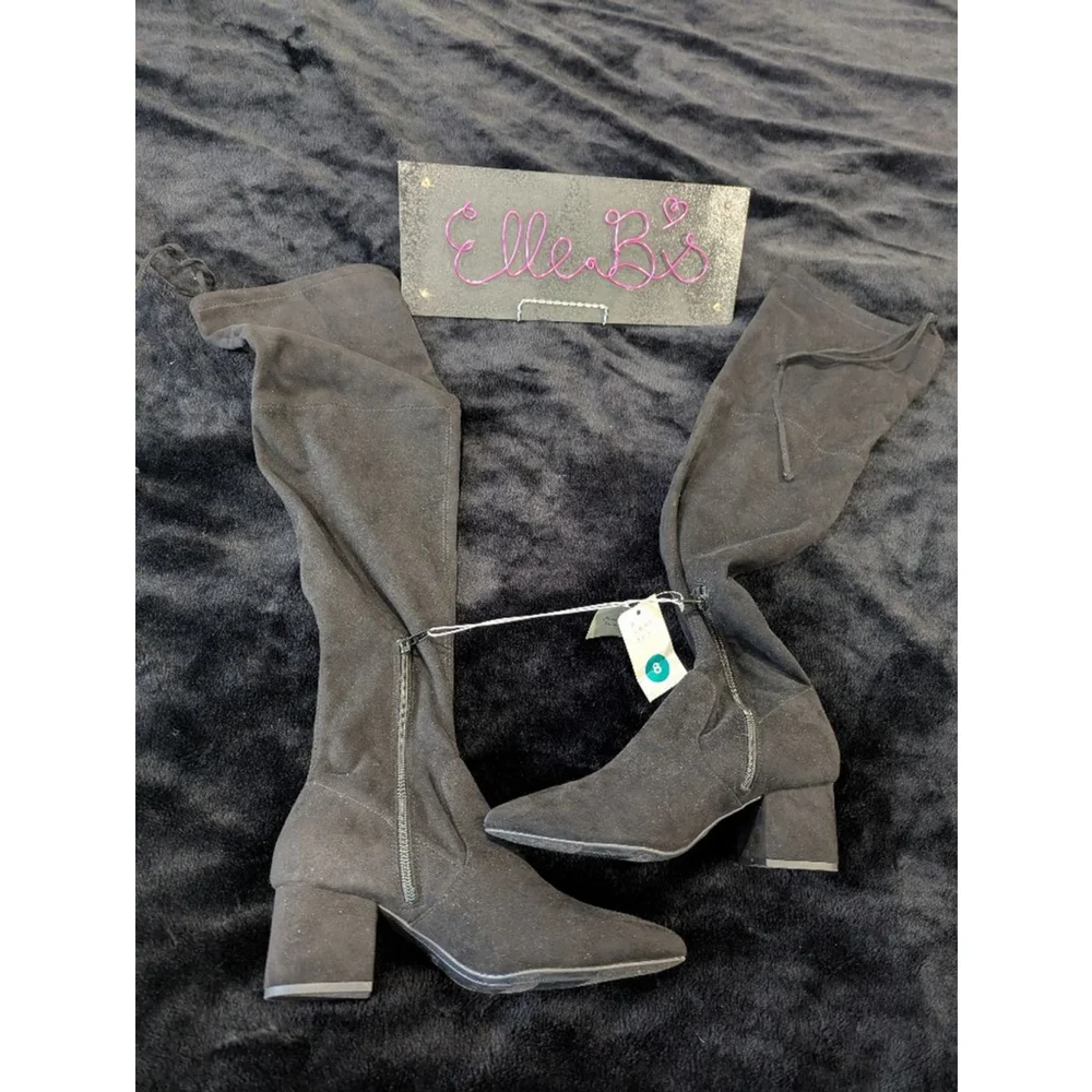 NWT A New Day Black Suede Side Zip Bow Top Boot 7